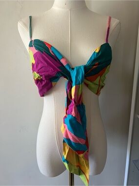 l*space Multicolor Tie-Front Swim Coverup - Teal, Pink, Yellow, Purple